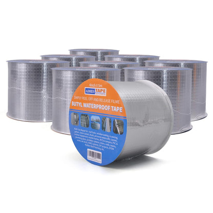 ADHES Butyl Tape Waterproof Tape, 2in x 16ft Aluminum Foil Tape | Butyl Sealant Tape for RV Repair,Window,Boat, Pipe Sealing, Glass & EDPM Rubber Roof Patching(Model:RAY100-2,Glue Color:Gray)