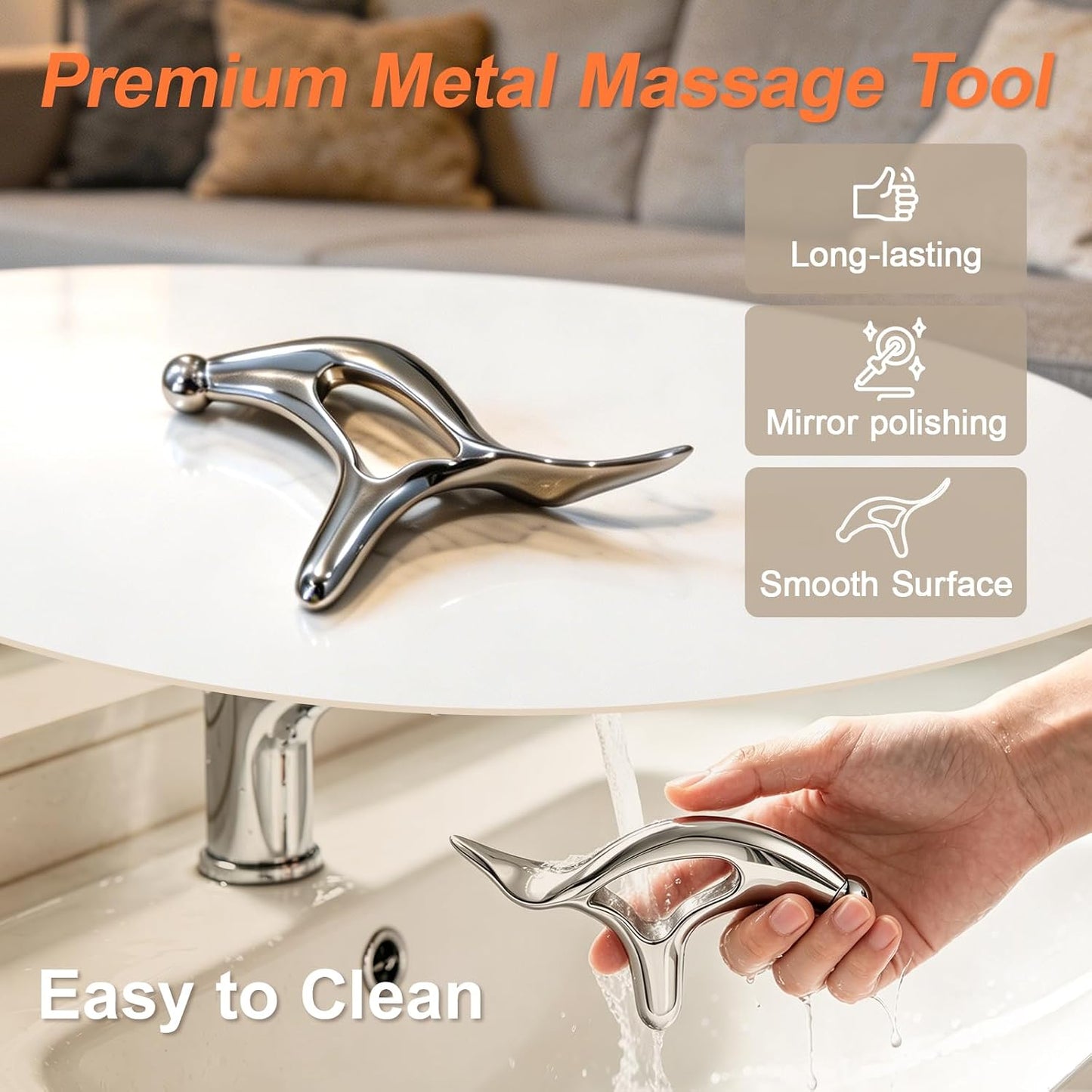 Pressure Point Massage Tool for Deep Tissue - Metal Gua Sha Tools | Metal Muscle Scraper | Thumb Saver | Acupressure Tool for Trigger Point & Pain Relief, Travel Pouch