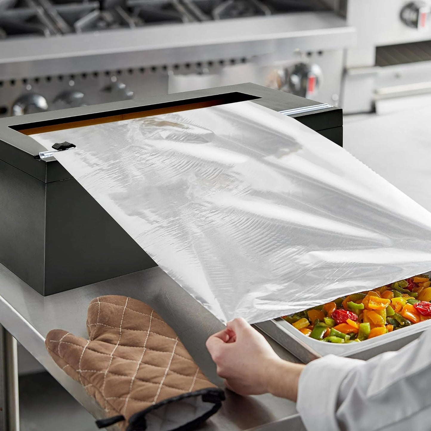 Libreshine 12-Inch Bamboo Plastic Wrap Dispenser with Cutter for Large Roll | Fits many 3000 ft plastic wrap and 1000 ft foil rolls, including Kirkland Signature rolls sold at Costco
