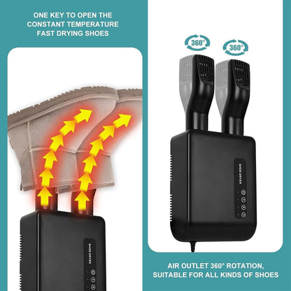 Shoe and Boot Dryer with Timer (1/2/3H) - Rapid Drying, 360° Heat Distribution for Leather & Fabric, Perfect for Rain Boots, Gloves & Sports Shoes