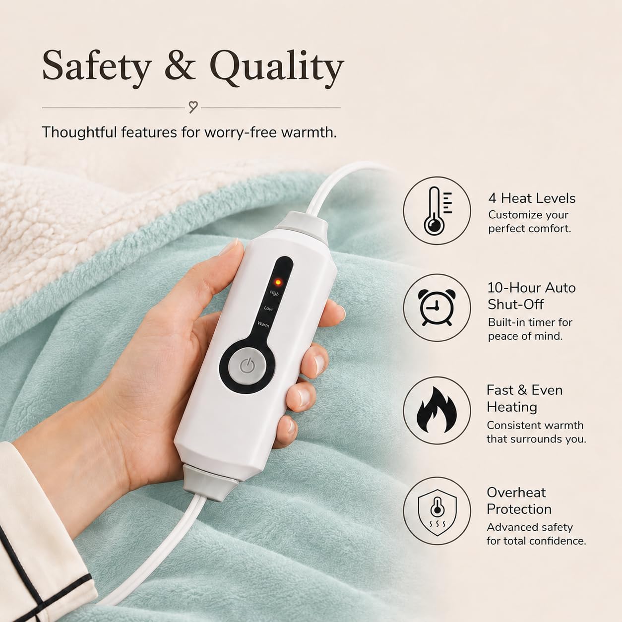 Electric Heated Blanket Full Size 72"x84" – Light Gray | ETL for Safe Overnight, 4 Heat Settings & 10H Auto Off, Dual-Sided Microplush Sherpa for Home Night, Machine washable