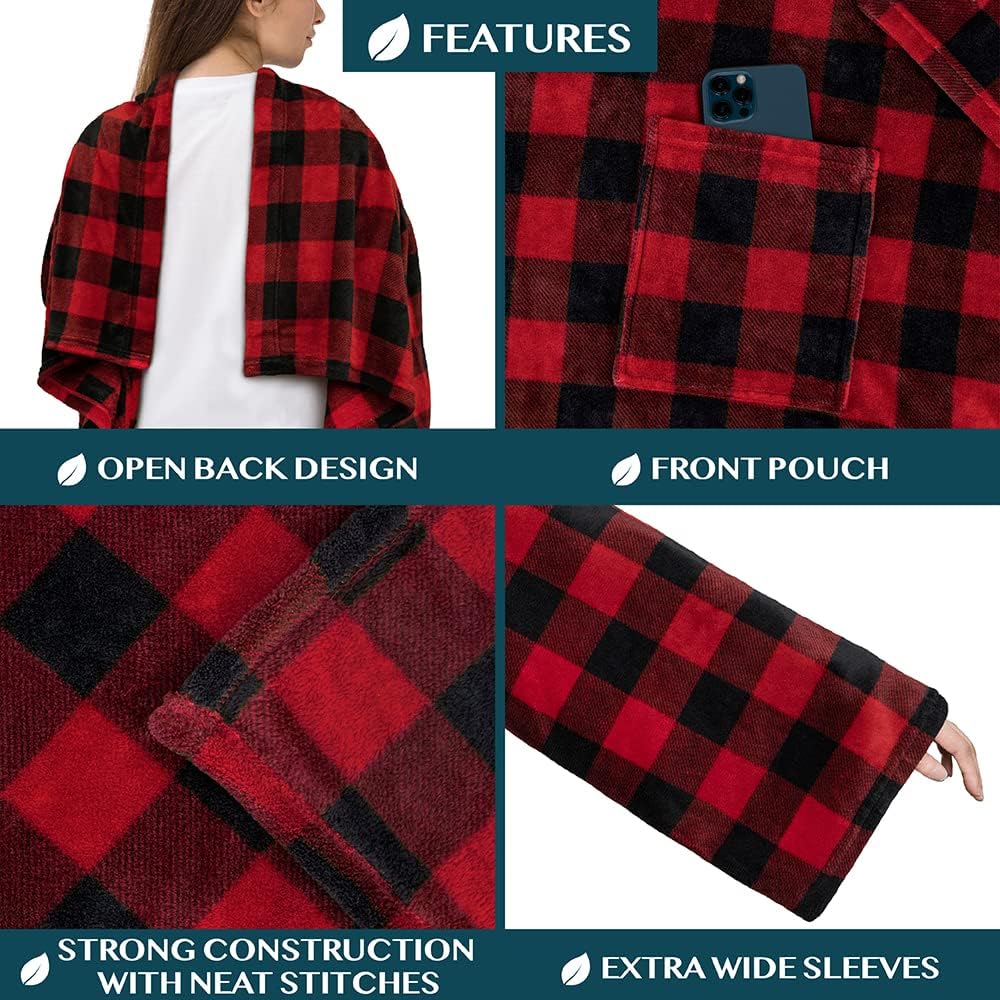 PAVILIA Wearable Blanket with Sleeves for Adult Women Men, Cozy Fleece Warm Wrap Throw with Arms, Gifts for Christmas, Wife