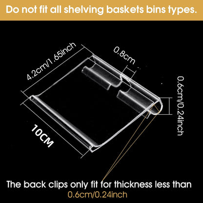 50pcs Labels for Storage Bins Plastic Label Clip, Basket Labels Clip On Wire Shelf Price Label Holder Merchandise Sign Display Holder, 50pcs Label Insert Included (1.96IN*1.65IN)