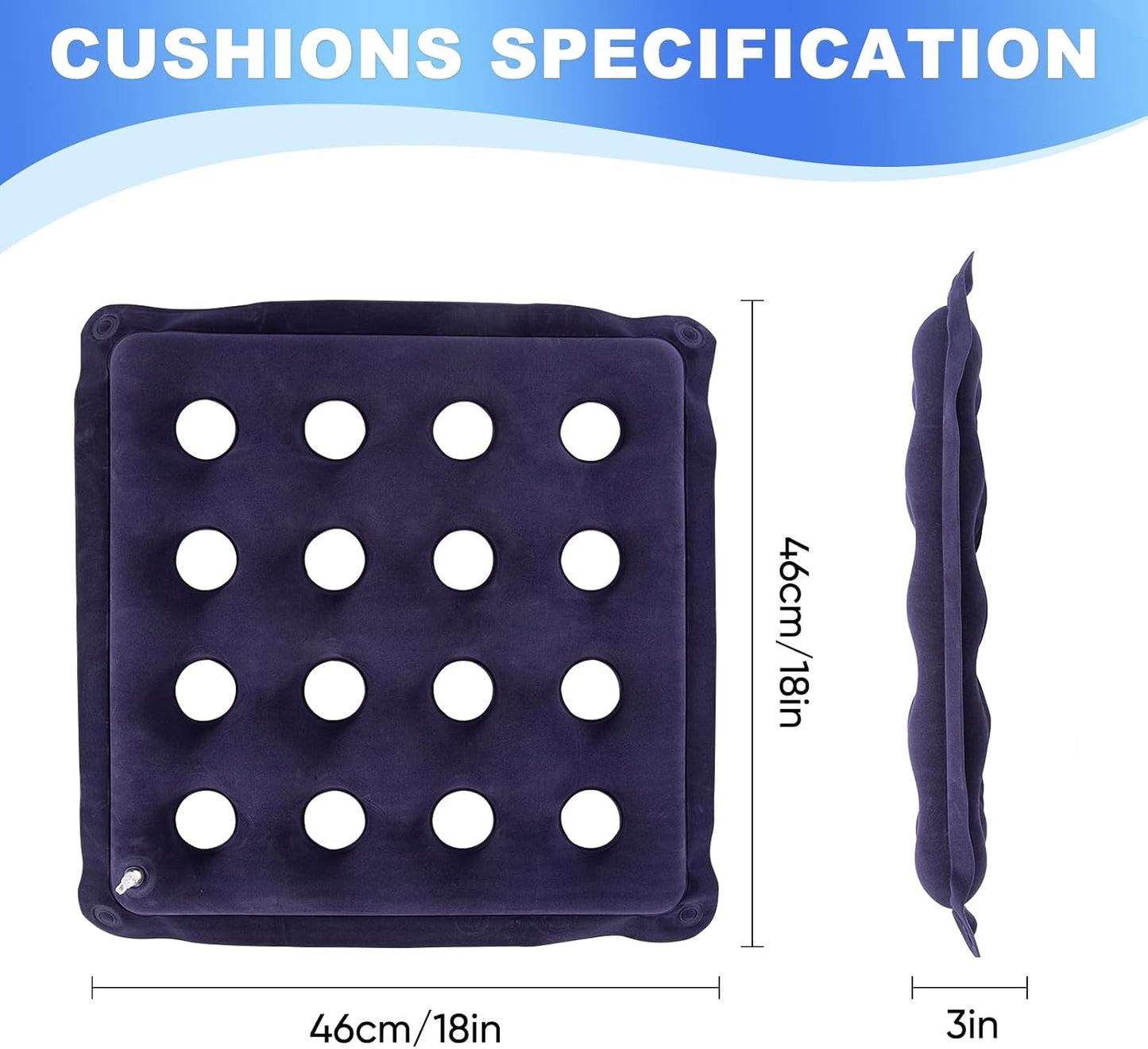 2-Pack Inflatable Waffle Cushion for Pressure Relief, Wheelchair Cushion for Pressure Redistribution, Portable Air Seat Cushions for Office Chair Car Seat, Breathable Seat Pad, Includes 1 Air Pumps