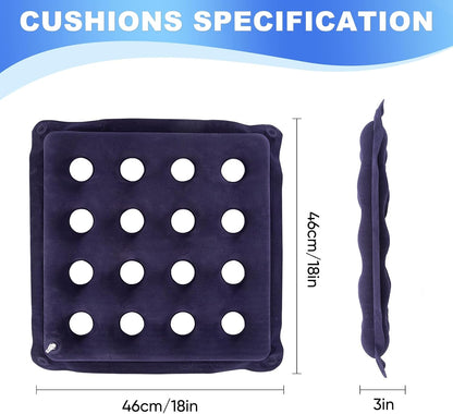 2-Pack Inflatable Waffle Cushion for Pressure Relief, Wheelchair Cushion for Pressure Redistribution, Portable Air Seat Cushions for Office Chair Car Seat, Breathable Seat Pad, Includes 1 Air Pumps