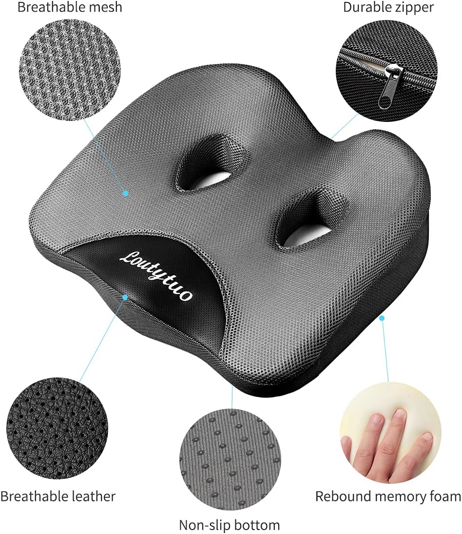 LOUTYTUO Seat Cushion Pillow,100% Memory Foam and Washable Cover,for Office Chair,Car Seat and Wheelchair, Soft Support Seat Cushion