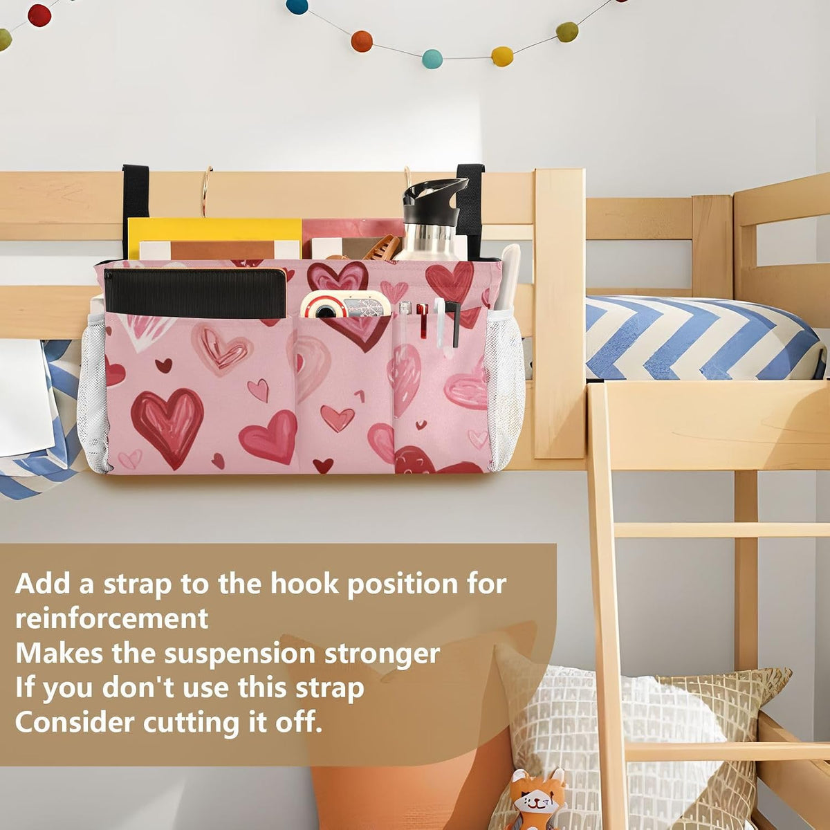 Bedside Caddy Hanging Bunk Bed Caddy Bed Organizer Hanging Pocket with 2 Hooks Bedside Storage Organizer Pocket Bag Holder Checkered Light Green - Colors B