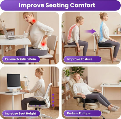 ZZ-WELL Seat Cushions for Office Chairs, Coccyx Cushion for Tailbone Pain, Memory Foam Butt Pillows for Computer Gaming Chair, Patented Pressure Relief Design Chair Cushion (Light Grey, XX-Large)