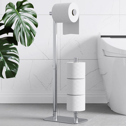Kitsure Toilet Paper Holder Stand, Bathroom Storage, Medium, Black | Large Capacity Toilet Paper Holder for 4 Rolls, Rustproof Toilet Paper Holder Free Standing, Non-Slip Stable Base