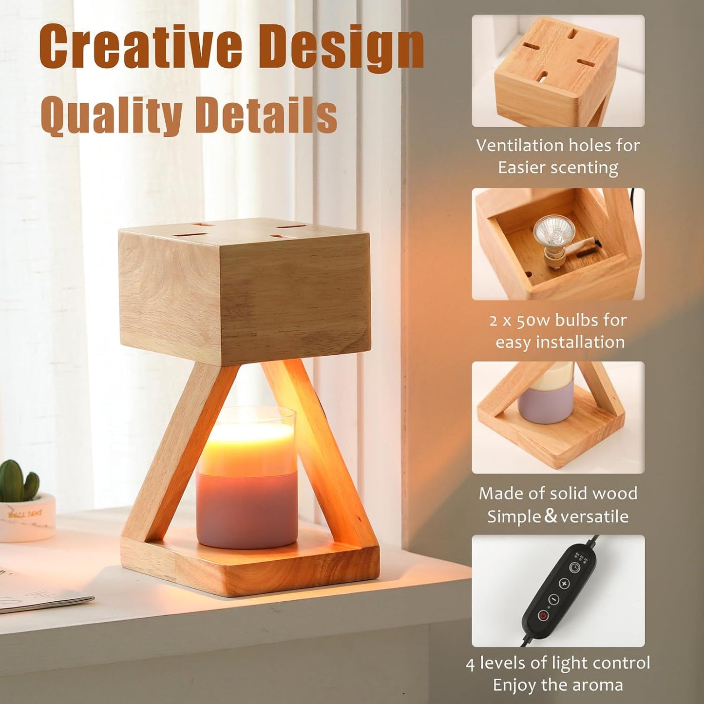 IN HAPPY Purple Candle Warmer Lamp with Timer & Dimmer, Gifts for Women, Housewarming Gifts for New Home, Adjustable Height Candle Warmer Lamp with 2 Bulbs for Jar Candles, Bedroom Home Decor