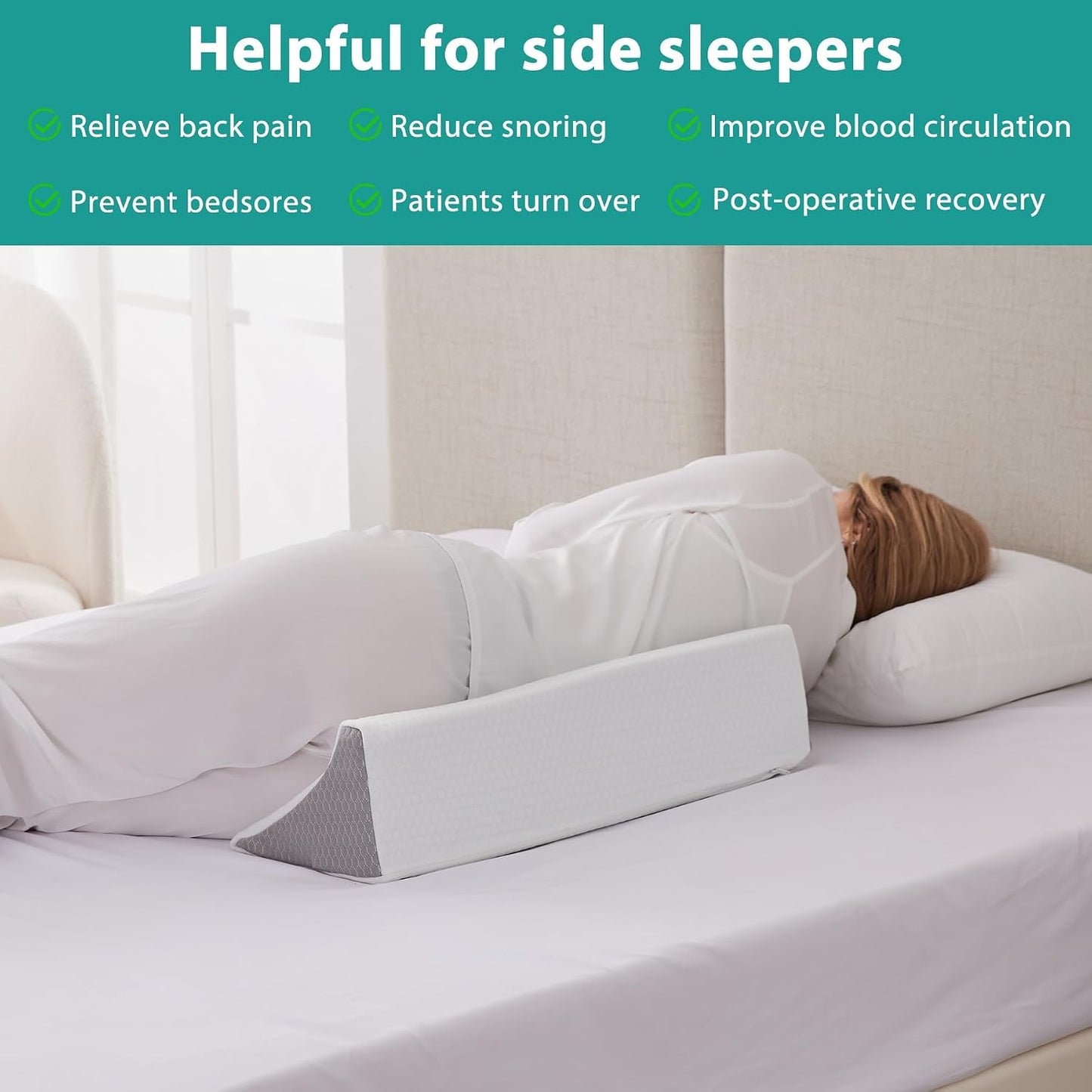 Bedluxe Knee Pillow for Back Sleeping, Leg Pillow Knee Wedge Pillow, Memory Foam Wedge Pillows for Legs Post Surgery, Triangle Pillow for Knee Support, Leg Elevation, Knees Hip Back Pain Relief, White