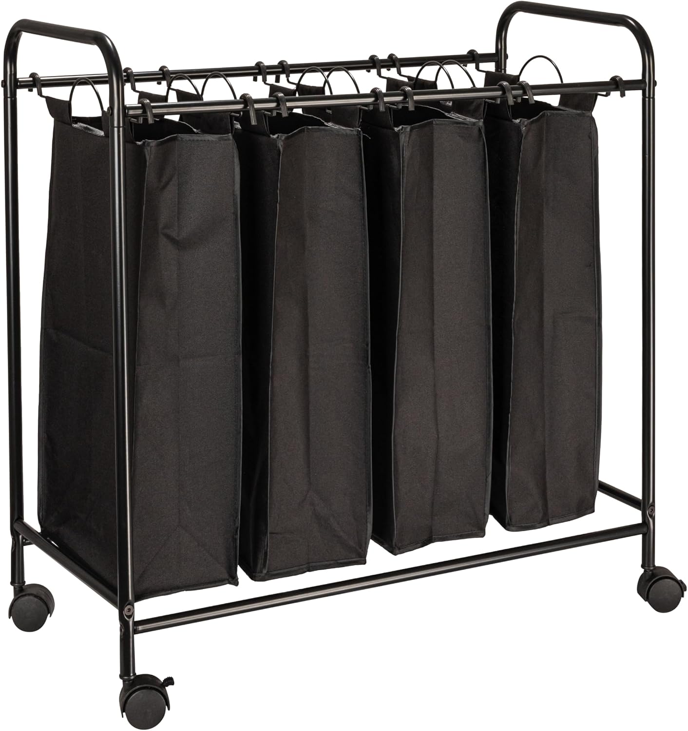 Household Essentials 7173 Rolling Quad Laundry Sorter with Removable Hamper Bags | Antique Bronze Frame