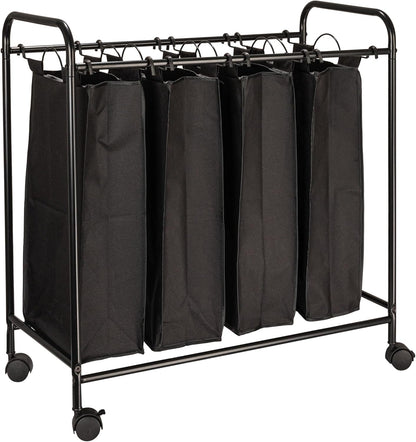 Household Essentials 7173 Rolling Quad Laundry Sorter with Removable Hamper Bags | Antique Bronze Frame
