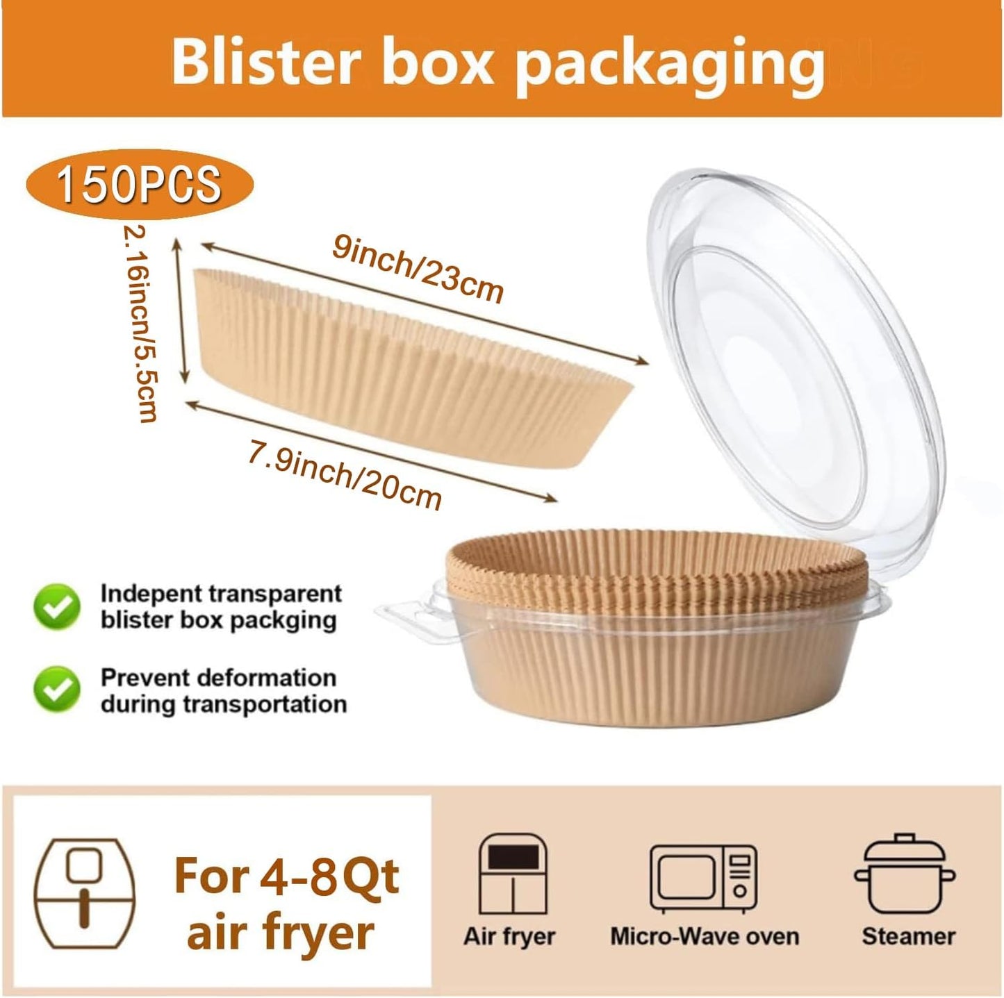 Air Fryer Liners Disposable 6.3 inch Round,100PCS for AirFryer | Unbleached Non-stick Non-leak 2Qt to 5Qt Small Air fryer liner Parchment Paper