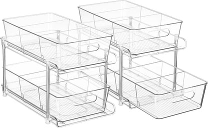 Vtopmart 2 Pack Pull Out Bathroom Under Sink Organizer (S-Standard) | Slide-out drawers, Multi-purpose storage, Clear visibility, Easy Set-up