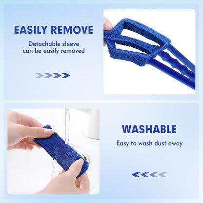 2-Pack Window Blind Cleaner Brush with 6 Washable Microfiber Sleeves | 3-Arm Blind Duster Cleans Top, Bottom, And Sides At Once. Includes 6 Reusable Microfiber Sleeves For Fast, Easy Dust Removal