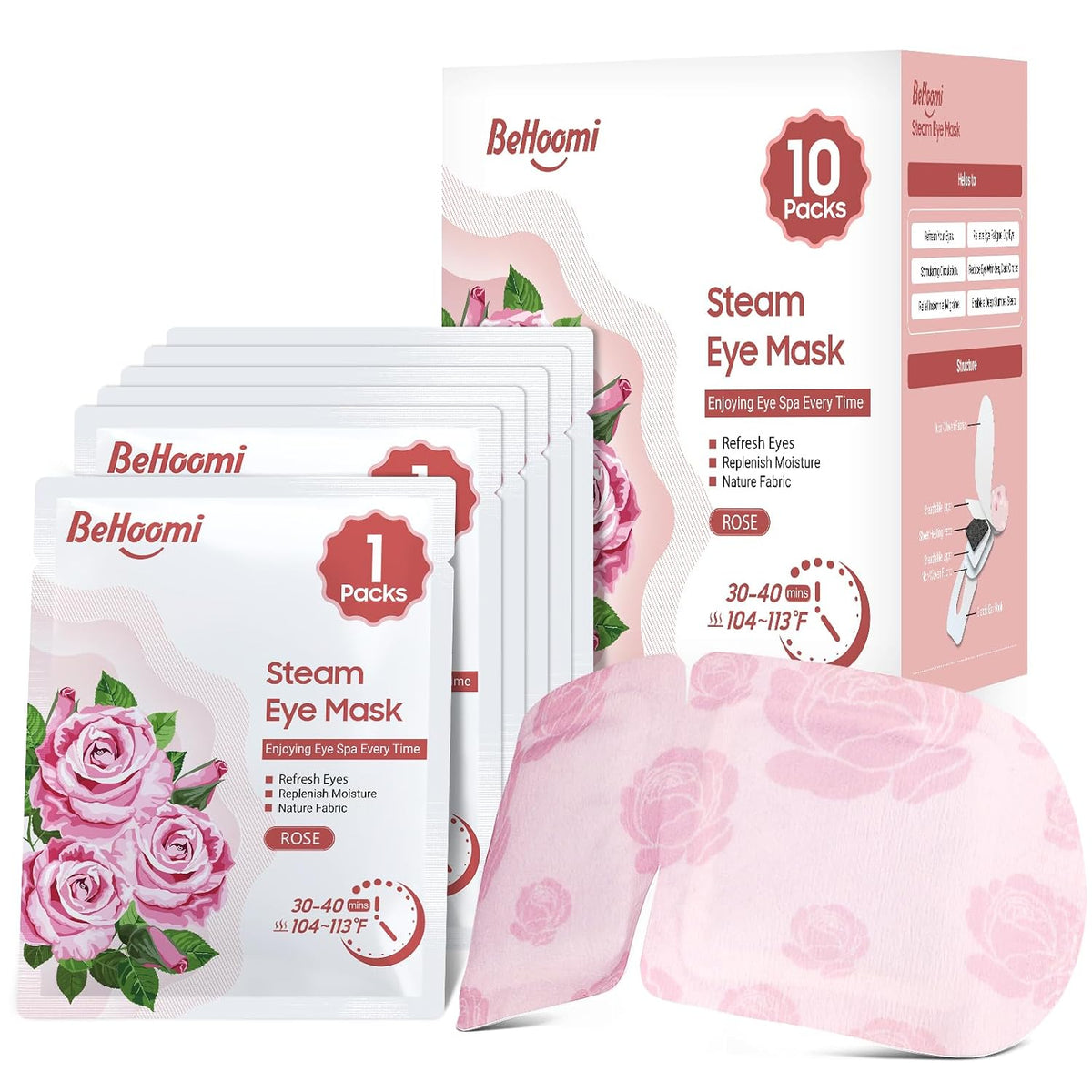 BeHoomi Steam Eye Mask, 10Packs Heated Eye Mask, Self Heating Disposable SPA Warm Compress for Eyes Sleep Mask, Travel Essentials & Relaxation Gifts for Women (Lavender Scent)