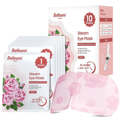 BeHoomi Steam Eye Mask, 10Packs Heated Eye Mask, Self Heating Disposable SPA Warm Compress for Eyes Sleep Mask, Travel Essentials & Relaxation Gifts for Women (Lavender Scent)