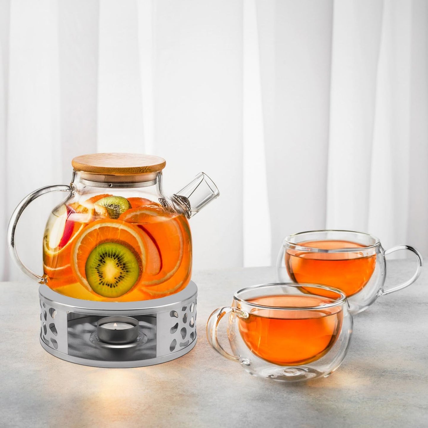 4 PCS 6 inch Round Teapot Warmer, Stainless Steel Teapot Warmer with Candle Base, Elegant Tea Pot Warmers for Keeping Tea, Coffee & More Warm, Perfect for Home, Office & Travel(Gold)