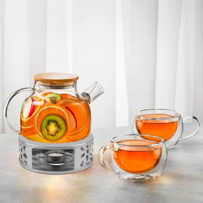 4 PCS 6 inch Round Teapot Warmer, Stainless Steel Teapot Warmer with Candle Base, Elegant Tea Pot Warmers for Keeping Tea, Coffee & More Warm, Perfect for Home, Office & Travel(Gold)