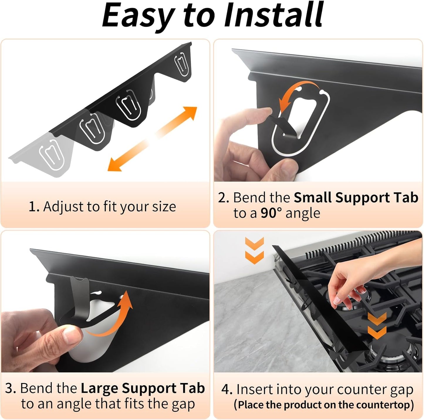 Stainless Steel Stove Gap Covers (2 Pack), Stove Gap Filler, Stove Counter Gap Guards for Kitchen, Range Trim Kit, Easy Clean with Heat Resistant, Adjustable Length 13.8” to 27.6”, Width 0.79"