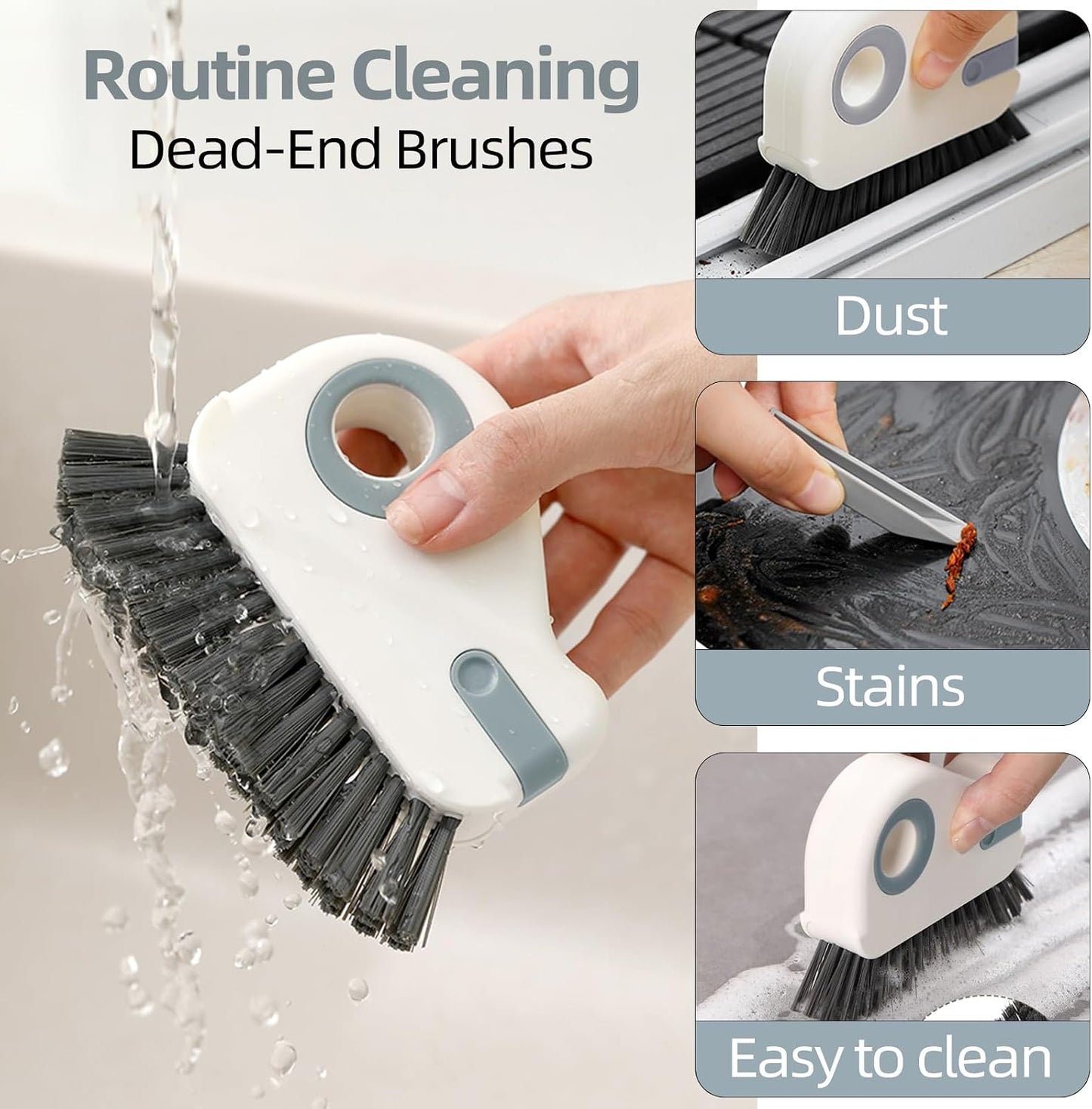 2 in 1 Groove Cleaning Brush, Grout Cleaner Tool & Multifunction Window Track Cleaner (with Hidden Scraper or Mini Dustpan) – for Glass Door Tracks, Window Sills, Sliding Doors (Orange)