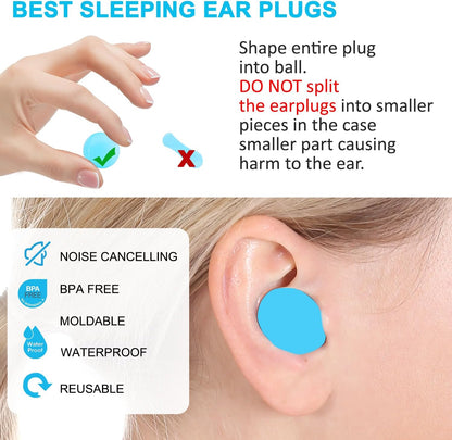 Ear Plugs for Sleeping, Waterproof Moldable Silicone EarPlugs for Sleeping Noise Cancelling, Mowing, Swimming and Concerts, 8 Pair (16 Count)