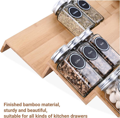 Bamboo Spice Rack Tray - Spice Drawer Organizer for Kitchen Cabinets Storage and Organization (Jars Not Included, 8 Individual Pieces, Not Adjustable)