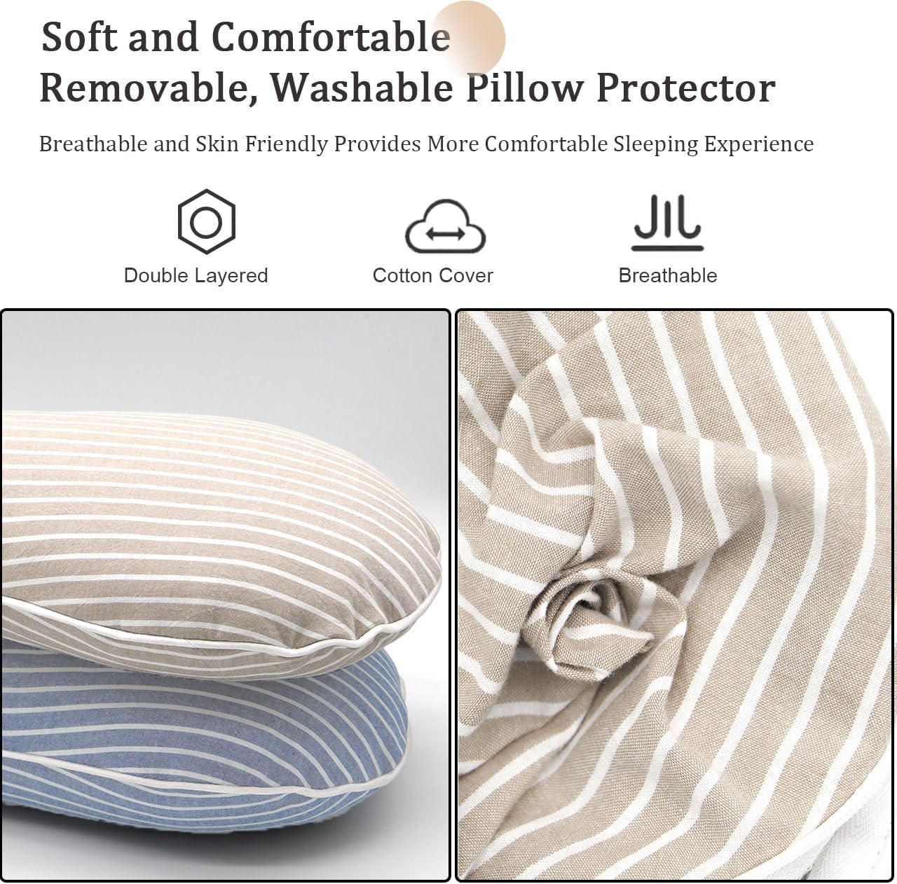 Buckwheat Pillow Cervical Neck Pillow, Buckwheat Hulls Filling Cooling Lumbar Support Pillow, Adjustable Firmness Ergonomic Design with Washable Cover, Blue 19"X7"
