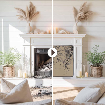 Magnetic Fireplace Cover Tree Branches Bird Fireplace Screen Decorative Brown Black Twigs Deadwood Insulation Fireplace Blocker Save Energy Fireplace Draft Stopper Covers for Living Room 45x34 Inch