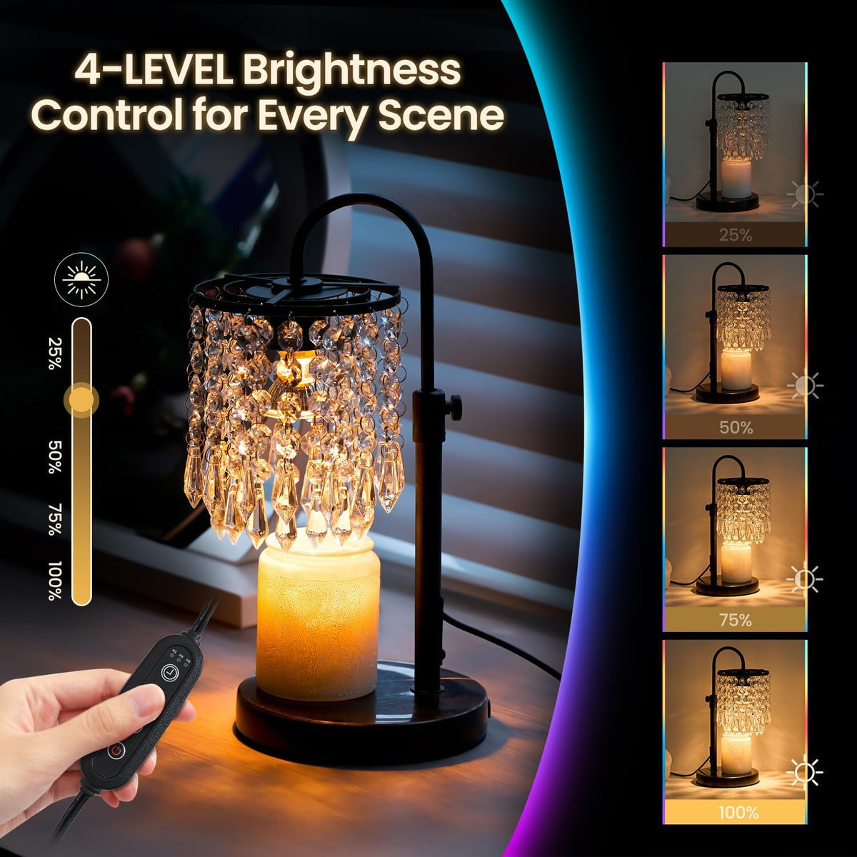 Candle Warmer Lamp with Timer Dimmer，2H/4H/8H Timer , Lamp Candle Warmer with Marble Base for Adjustable Height, Crystal Wax Melt Warmer for Jar Candles, House Warming Decor Gifts Mothers Day Gifts