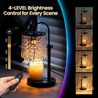 Candle Warmer Lamp with Timer Dimmer，2H/4H/8H Timer , Lamp Candle Warmer with Marble Base for Adjustable Height, Crystal Wax Melt Warmer for Jar Candles, House Warming Decor Gifts Mothers Day Gifts