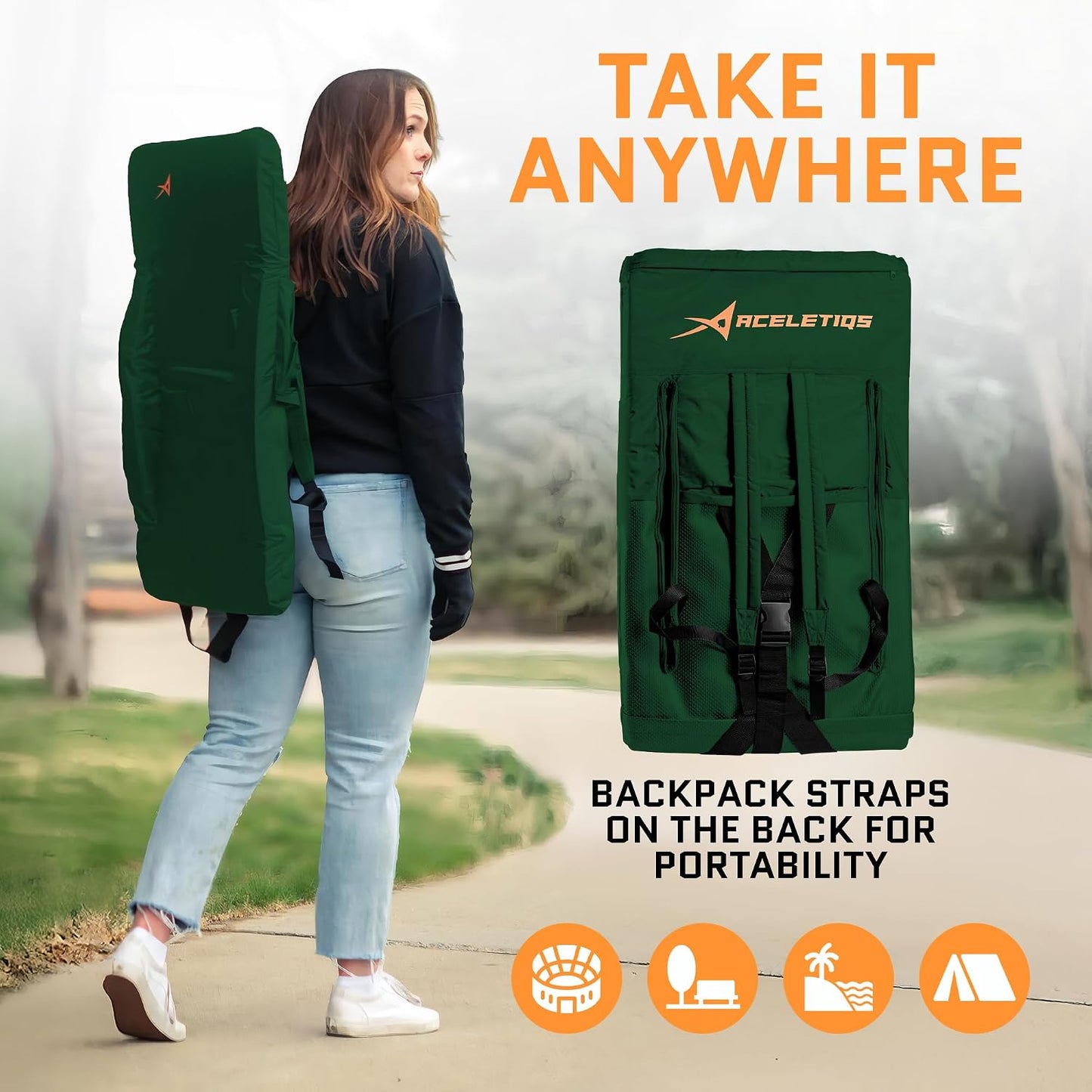 Heated Stadium Seats for Bleachers with Back Support – USB Battery Included - Upgraded 3 Levels of Heat - Foldable Chair - Cushioned, 4 Pockets for Snacks, Cup Holder - for Camping, Games & Sports