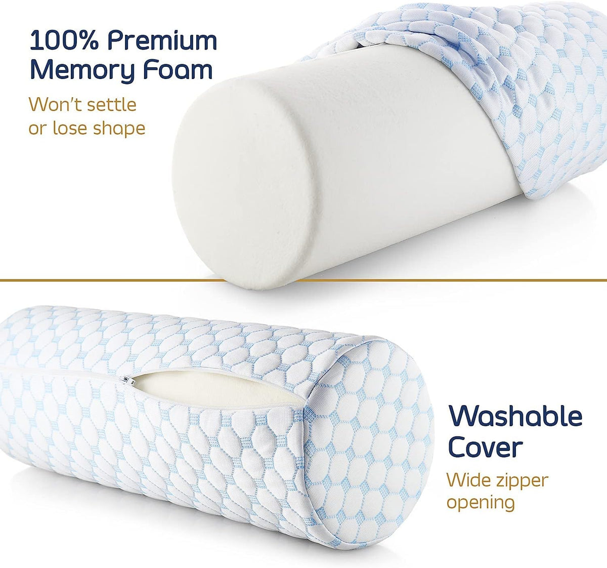 Nestl Neck Roll Pillow for Pain Relief - Premium Memory Foam – Bolster Pillow for Sleeping with a Breathable Cooling Cover - Comfy Cylinder Neck Roll Pillow