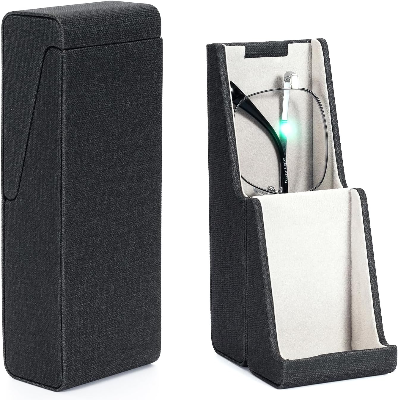 Vemiss Flip-top Glasses Case, Hard Shell Eyeglass Cases & Phone Stand | Unfolds As Phone/Pen Holder. For Desk, Nightstand, Vintage PU Leather, Eye Glass Case for Men Women