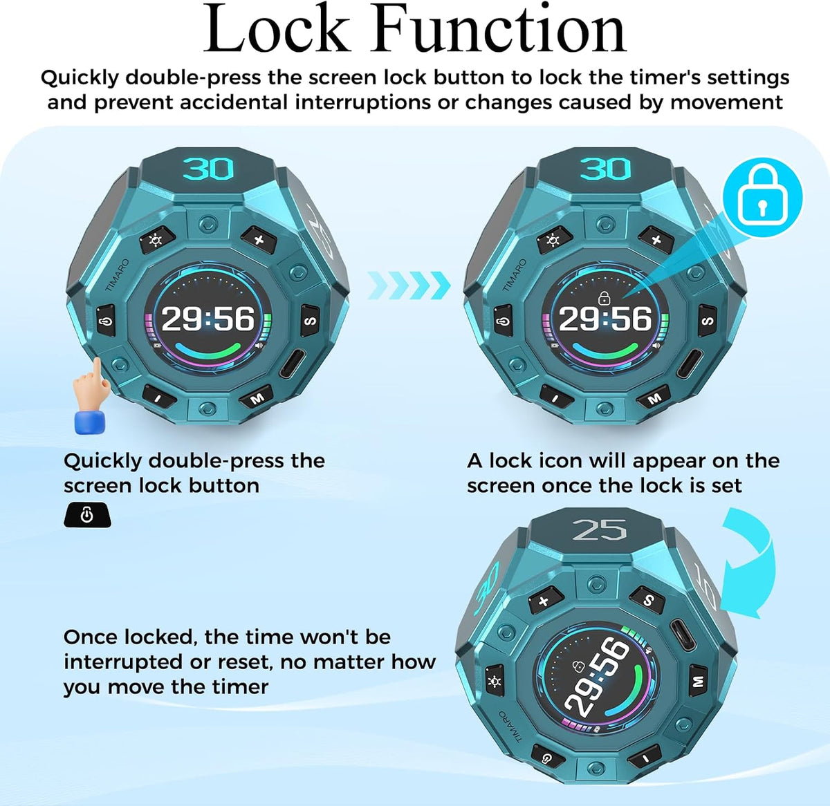 TIMARO Pomodoro Timer with 3/5/10/25/30 Min Presets for Productivity