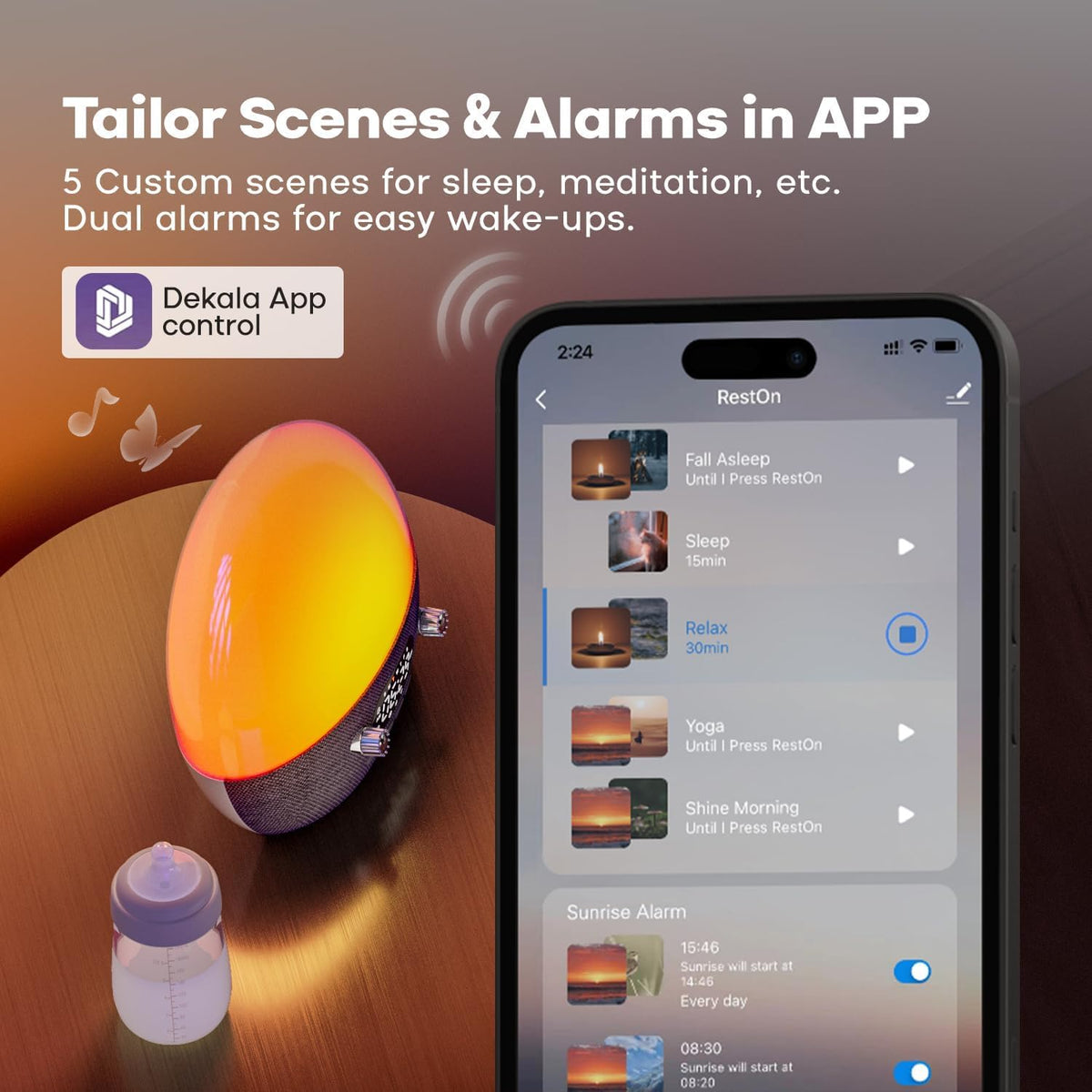 Sunrise Alarm Clock for Heavy Sleepers, Wake Up Light with Sunrise/Sunset Simulation, Dual Alarms & Natural Sounds, Snooze & Sleep Aid, FM Radio, 7 Colors Night Light for Bedroom, Ideal for Gift