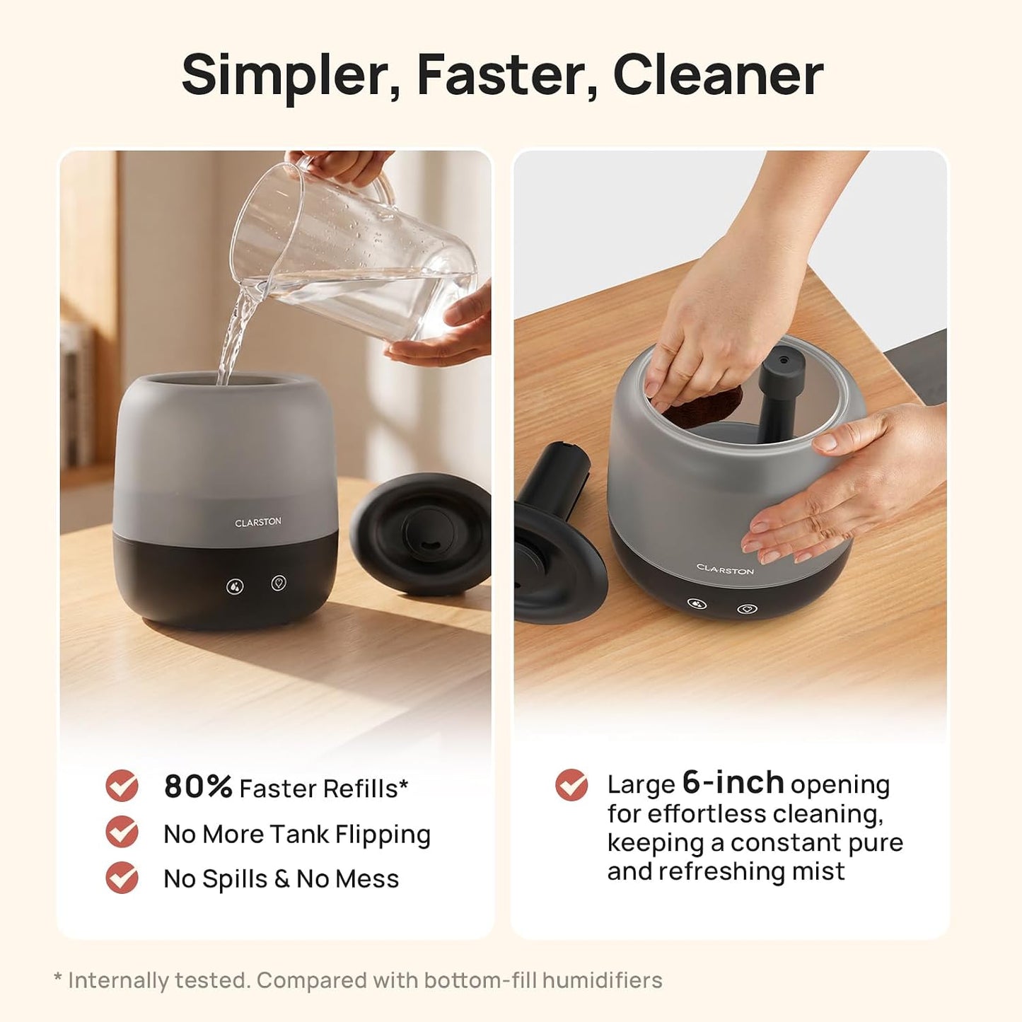 Clarston 2L Cool Mist Humidifier for Bedroom with 360° Adjustable Nozzle, High and Low Mist Levels, Ultra-Low Noise, Light-Off, No BPA, Auto Shut Off, Ideal Baby Humidifier with Easy Top Filling