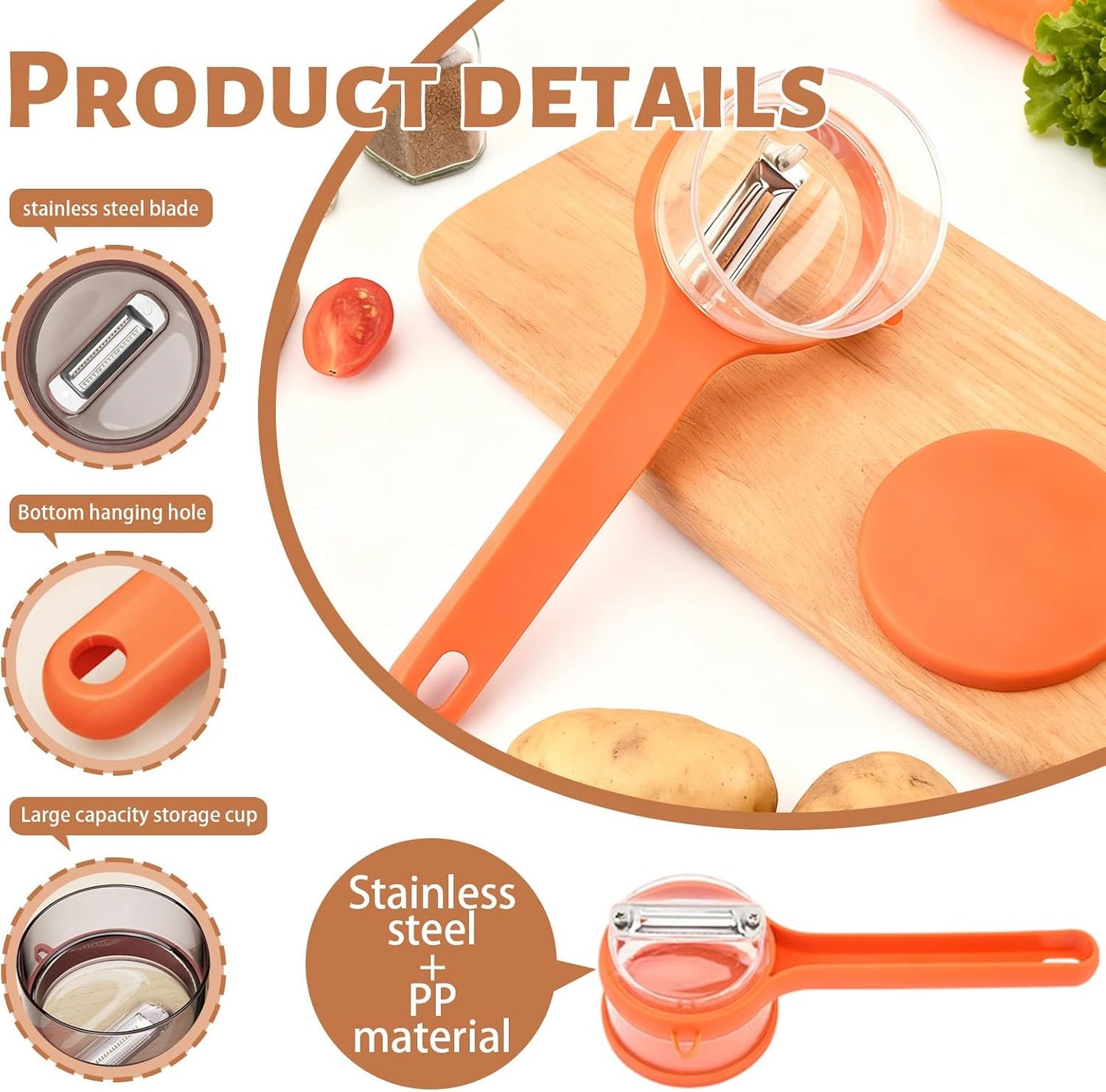 Peeler with Container - New with Box Storage Kitchen Special Fruitpeeler，Vegetable Peeler with Storage Box, Double-Sided Stainless Steel Multi-function Peeler for Home Kitchen (Orange)