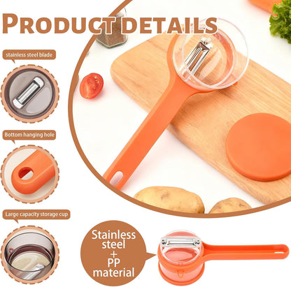 Peeler with Container - New with Box Storage Kitchen Special Fruitpeeler，Vegetable Peeler with Storage Box, Double-Sided Stainless Steel Multi-function Peeler for Home Kitchen (Orange)