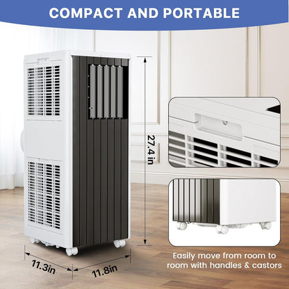 8000 BTU Portable Air Conditioner, 3 in 1 AC with Dehumidifier & Fan, Quiet 45dB, Remote, 24H Timer, Window Kit & Wheels, Cools Up to 350 Sq.ft, Bedroom, Dorm, Home Office