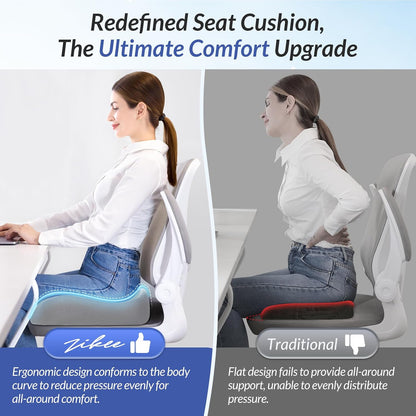 ZIKEE Contoured Ergonomic Seat Cushion for Effective Pain Relief, Non-Slip | Office Chair Cushion for Sciatica, Back, Tailbone Pain Relief, High-Density Memory Foam Car Seat Cushion for Sitting Comfort