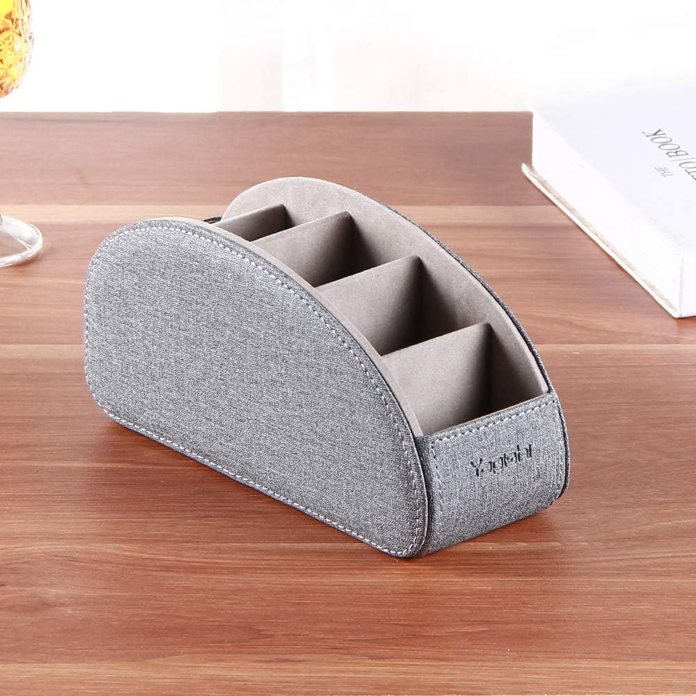 Pu Leather TV Remote Control Holder with 5 Compartments,Remote Caddy/Tray | Bedside Table Desk Storage Box/Organizer for Pen,DVD,Blu-Ray,Media Player,Heater Controller,Cosmetics,Glasses,Office Supplies