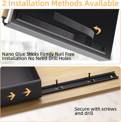 2 Pack 15.3'' Deep Expandable Slide Out Cabinet Shelf No-Drill Pull Out Drawer with Nano Film Adhesive, Heavy Duty Pull Out Tray for Kitchen, Pantry & Bathroom, Black