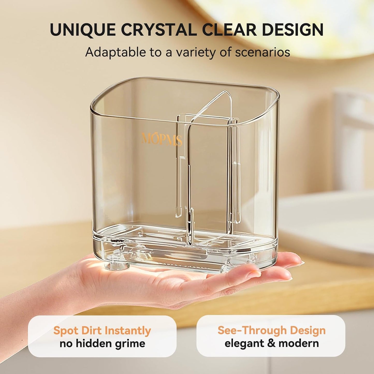 MOPMS Toothbrush Holders with Drainage for Bathrooms Countertop Organizer | 2 Slots Electric Toothbrush Holder Wall-Mount with Divider for Easy Clean, Tooth Brush and Toothpaste Holder for Bathroom