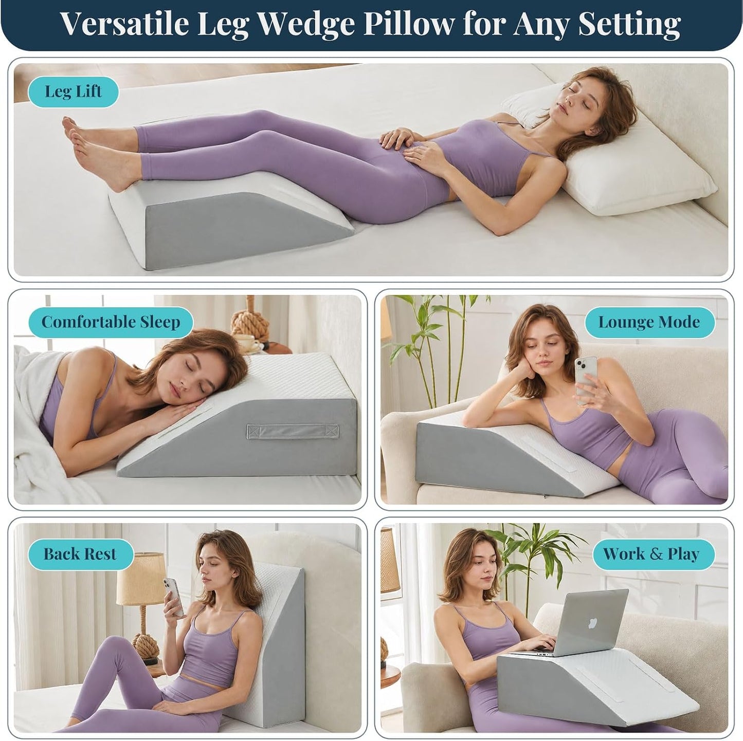 Yojoker Leg Elevation Pillow Blood Circulation, Memory Foam Wedge Pillow for Legs Swelling, Leg Elevation Pillows for After Surgery, Knee Wedge Pillow for Sleeping Back Hip Ankles Relief White/Grey
