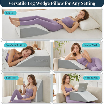 Yojoker Leg Elevation Pillow Blood Circulation, Memory Foam Wedge Pillow for Legs Swelling, Leg Elevation Pillows for After Surgery, Knee Wedge Pillow for Sleeping Back Hip Ankles Relief White/Grey
