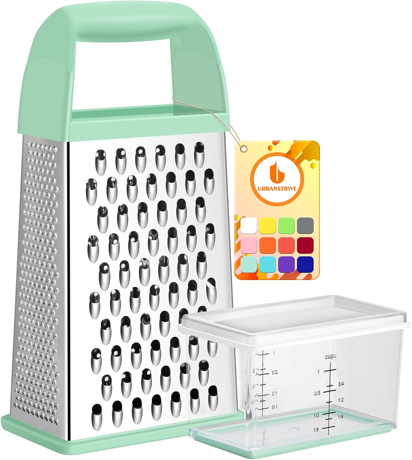 Urbanstrive Cheese Grater With Container Box Grater Stainless Steel Graters for Kitchen Cheese Shredder Parmesan Shredder Kitchen Gadgets Kitchen Tools Kitchen Gifts for Chef Dishwasher Safe Zester