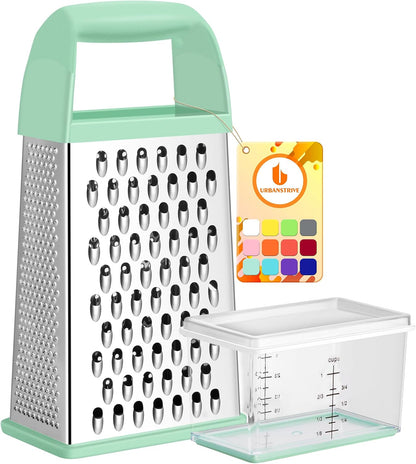 Urbanstrive Cheese Grater With Container Box Grater Stainless Steel Graters for Kitchen Cheese Shredder Parmesan Shredder Kitchen Gadgets Kitchen Tools Kitchen Gifts for Chef Dishwasher Safe Zester