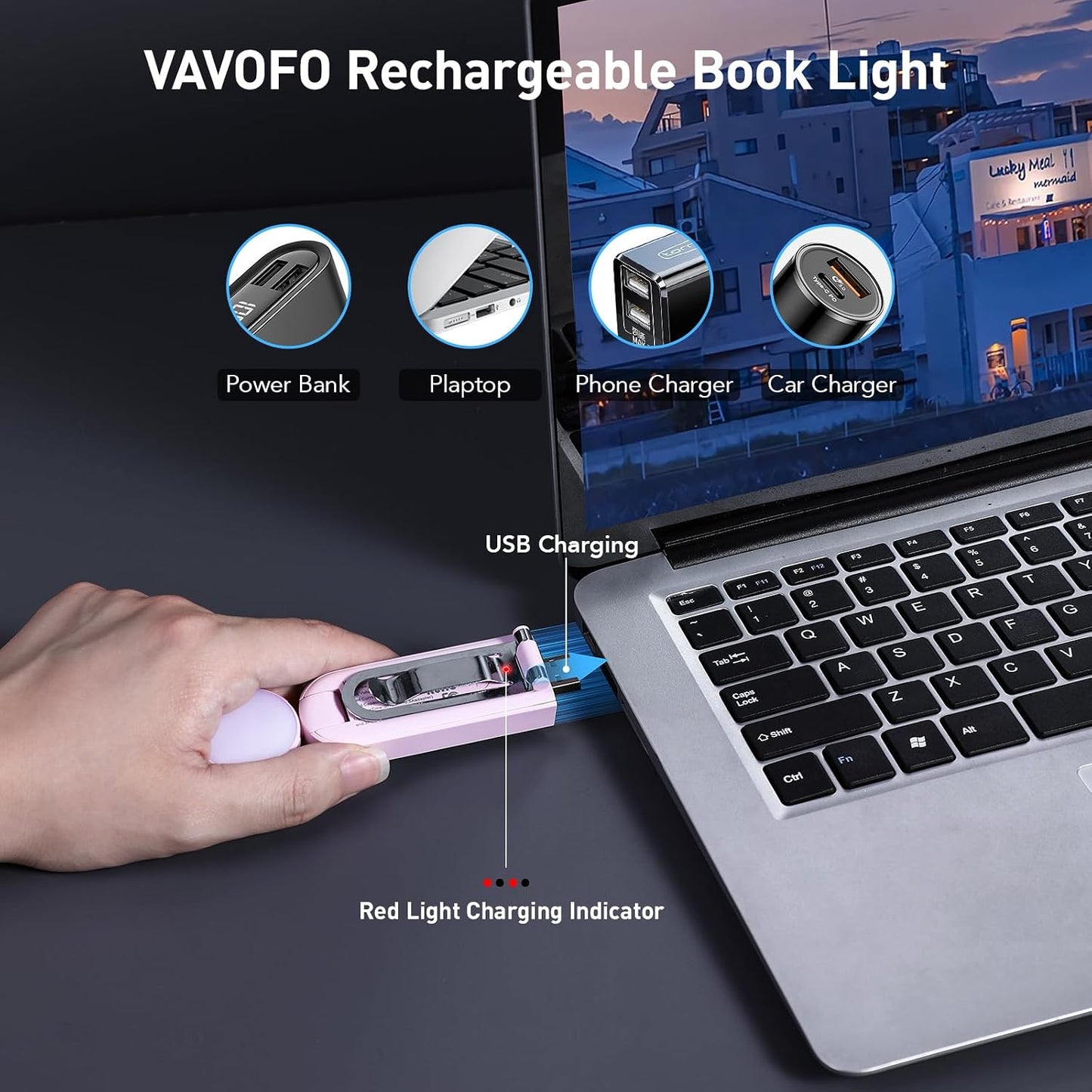 VAVOFO USB Rechargeable Bookmark Reading Light, Blue Light Blocking Amber LEDs for Bedtime Reading - Clip On, 9 Lighting Modes